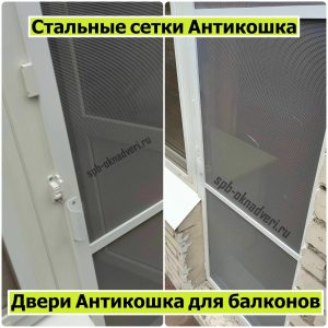 Стальная дверь сетка Антикошка на балкон